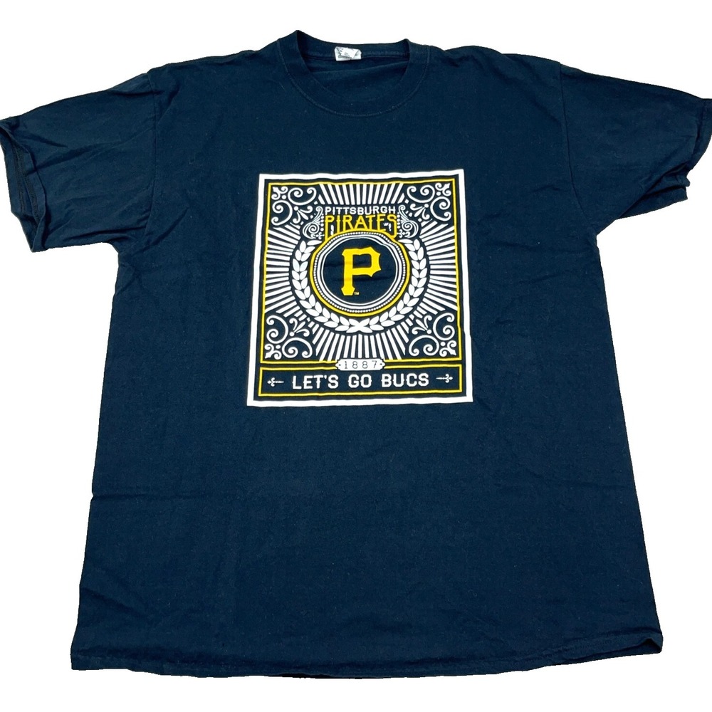 Pittsburgh Pirates Shirt Men XL Black‎ Tee MLB Baseball 2 Sided Big Logo Adult